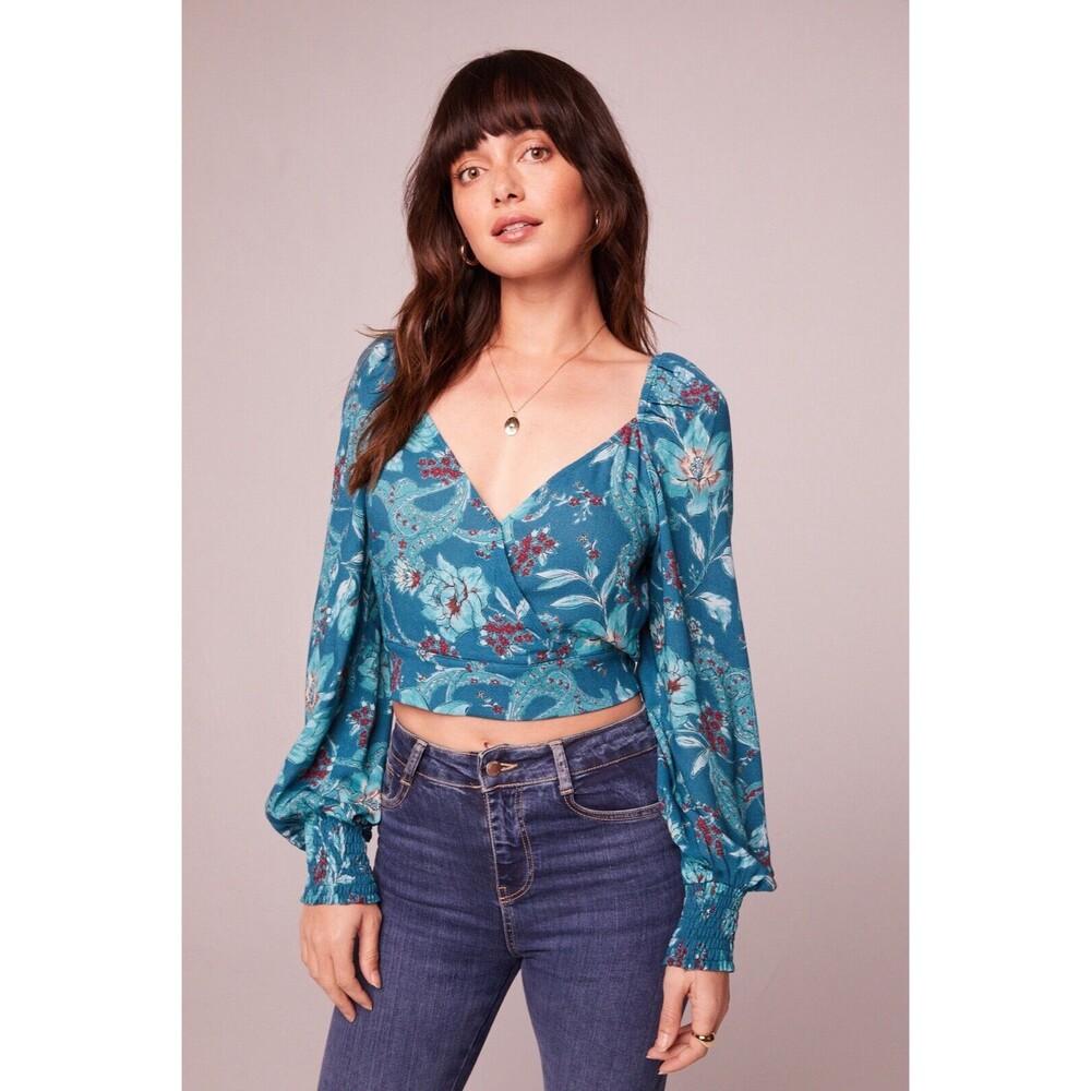 Band of the Free Gypsies Sybille Teal Floral Wrap Crop Top Women Size M NWT